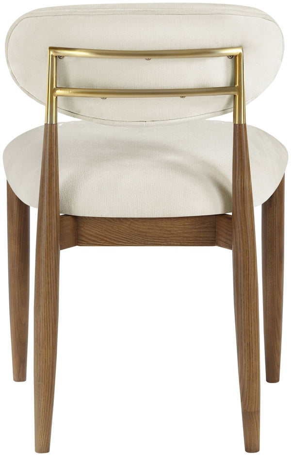 Meridian Furniture Riccio Cream Polyester Dining Chair with Ash Wood Frame and Brushed Brass Accents 11023Cream-SC