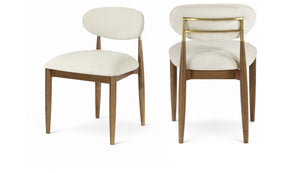 Meridian Furniture Riccio Cream Polyester Dining Chair with Ash Wood Frame and Brushed Brass Accents 11023Cream-SC