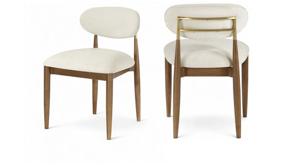 Meridian Furniture Riccio Cream Polyester Dining Chair with Ash Wood Frame and Brushed Brass Accents 11023Cream-SC