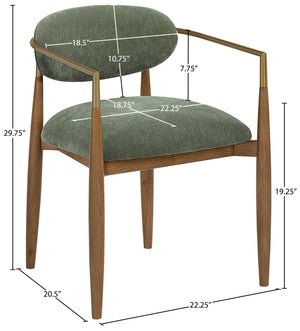 Meridian Furniture Riccio Olive Performance Fabric Arm Chair with Ash Wood Frame and Brass Accents 11023Olive-AC