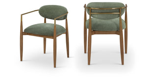 Meridian Furniture Riccio Olive Performance Fabric Arm Chair with Ash Wood Frame and Brass Accents 11023Olive-AC