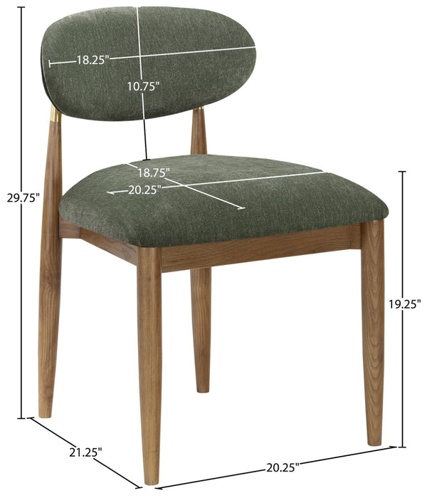 Meridian Furniture Riccio Performance Fabric Dining Chair Ash Wood Frame with Brass Accent Details 11023Olive-SC