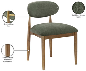 Meridian Furniture Riccio Performance Fabric Dining Chair Ash Wood Frame with Brass Accent Details 11023Olive-SC