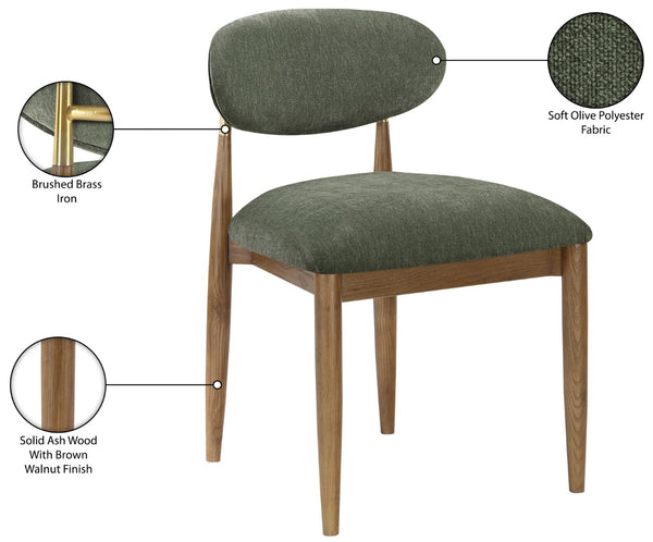 Meridian Furniture Riccio Performance Fabric Dining Chair Ash Wood Frame with Brass Accent Details 11023Olive-SC