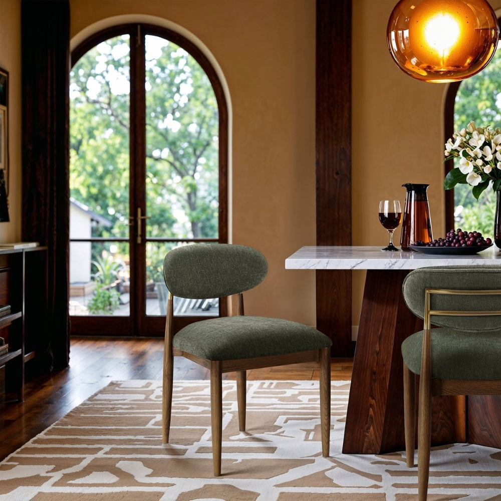 Meridian Furniture Riccio Performance Fabric Dining Chair Ash Wood Frame with Brass Accent Details 11023Olive-SC