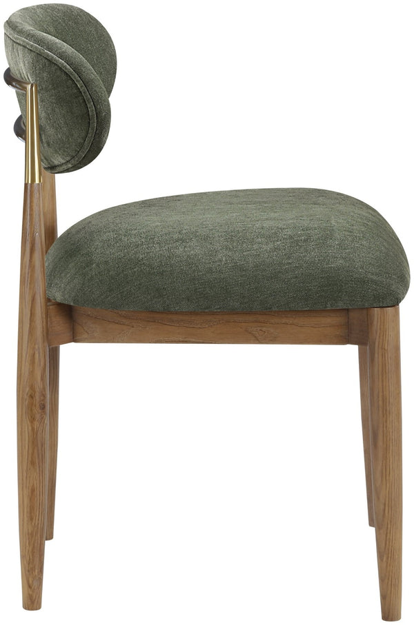 Meridian Furniture Riccio Performance Fabric Dining Chair Ash Wood Frame with Brass Accent Details 11023Olive-SC