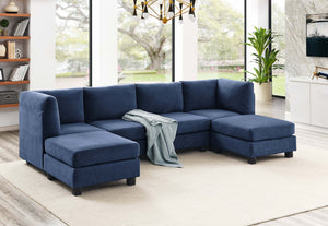 English Elm Faux Leather Modular Sectional Sofa Flexible Pu Upholstered Living Room Seating Dark Blue B2748S00179