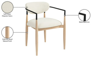 Meridian Furniture Riccio Cream Polyester Arm Chair with Ash Wood Frame and Matte Black Iron Accents 11024Cream-AC