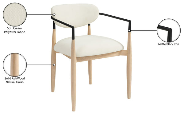 Meridian Furniture Riccio Cream Polyester Arm Chair with Ash Wood Frame and Matte Black Iron Accents 11024Cream-AC
