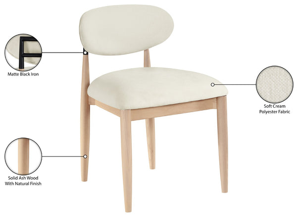 Meridian Furniture Riccio Cream Polyester Upholstered Ash Wood Dining Chair with Matte Black Iron Accents 11024Cream-SC