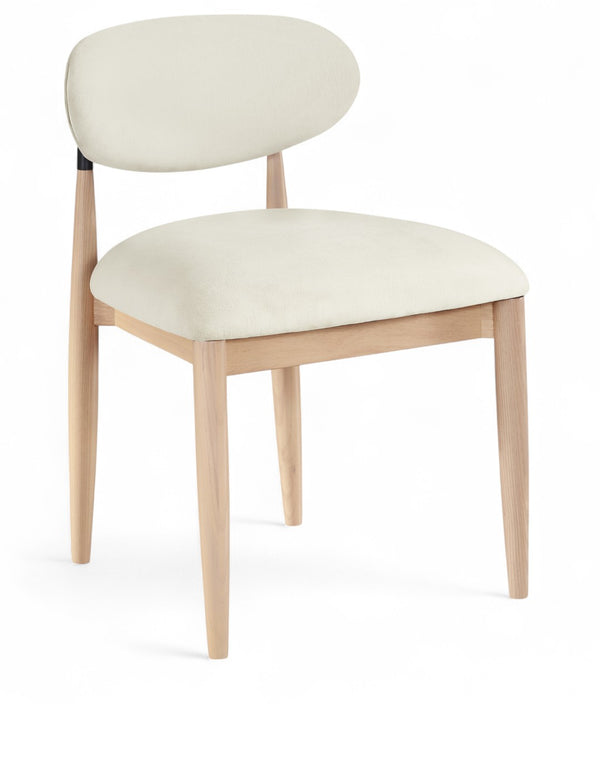 Meridian Furniture Riccio Cream Polyester Upholstered Ash Wood Dining Chair with Matte Black Iron Accents 11024Cream-SC