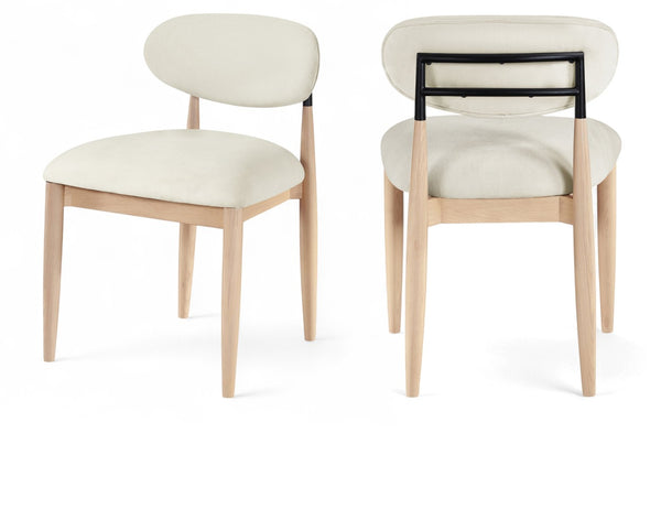 Meridian Furniture Riccio Cream Polyester Upholstered Ash Wood Dining Chair with Matte Black Iron Accents 11024Cream-SC