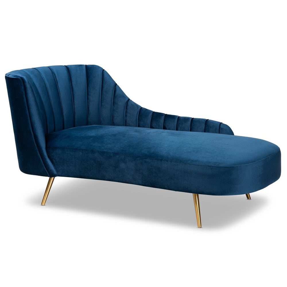 Baxton Studio Baxton Kailyn Luxe Navy Blue Velvet Chaise with Gold Legs - Glamorous Comfort for Modern Spaces TSF-6720-Navy Blue Velvet/Gold-Chaise