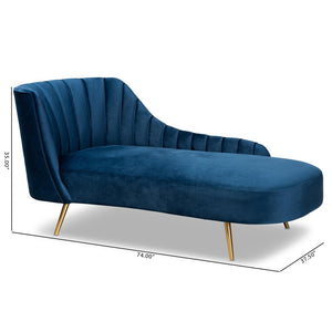 Baxton Studio Baxton Kailyn Luxe Navy Blue Velvet Chaise with Gold Legs - Glamorous Comfort for Modern Spaces TSF-6720-Navy Blue Velvet/Gold-Chaise