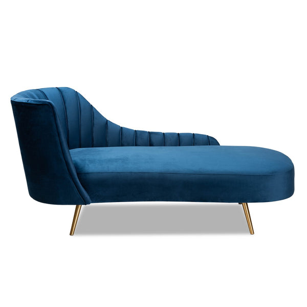 Baxton Studio Baxton Kailyn Luxe Navy Blue Velvet Chaise with Gold Legs - Glamorous Comfort for Modern Spaces TSF-6720-Navy Blue Velvet/Gold-Chaise