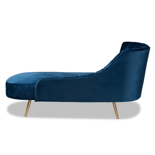 Baxton Studio Baxton Kailyn Luxe Navy Blue Velvet Chaise with Gold Legs - Glamorous Comfort for Modern Spaces TSF-6720-Navy Blue Velvet/Gold-Chaise
