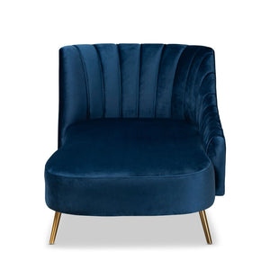 Baxton Studio Baxton Kailyn Luxe Navy Blue Velvet Chaise with Gold Legs - Glamorous Comfort for Modern Spaces TSF-6720-Navy Blue Velvet/Gold-Chaise