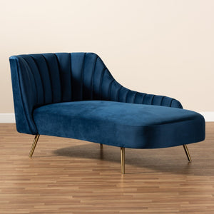 Baxton Studio Baxton Kailyn Luxe Navy Blue Velvet Chaise with Gold Legs - Glamorous Comfort for Modern Spaces TSF-6720-Navy Blue Velvet/Gold-Chaise