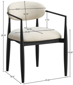 Meridian Furniture Riccio Performance Polyester Dining Arm Chair with Ash Wood and Matte Iron Accents 11025Beige-AC