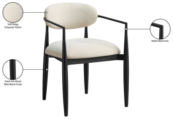 Meridian Furniture Riccio Performance Polyester Dining Arm Chair with Ash Wood and Matte Iron Accents 11025Beige-AC