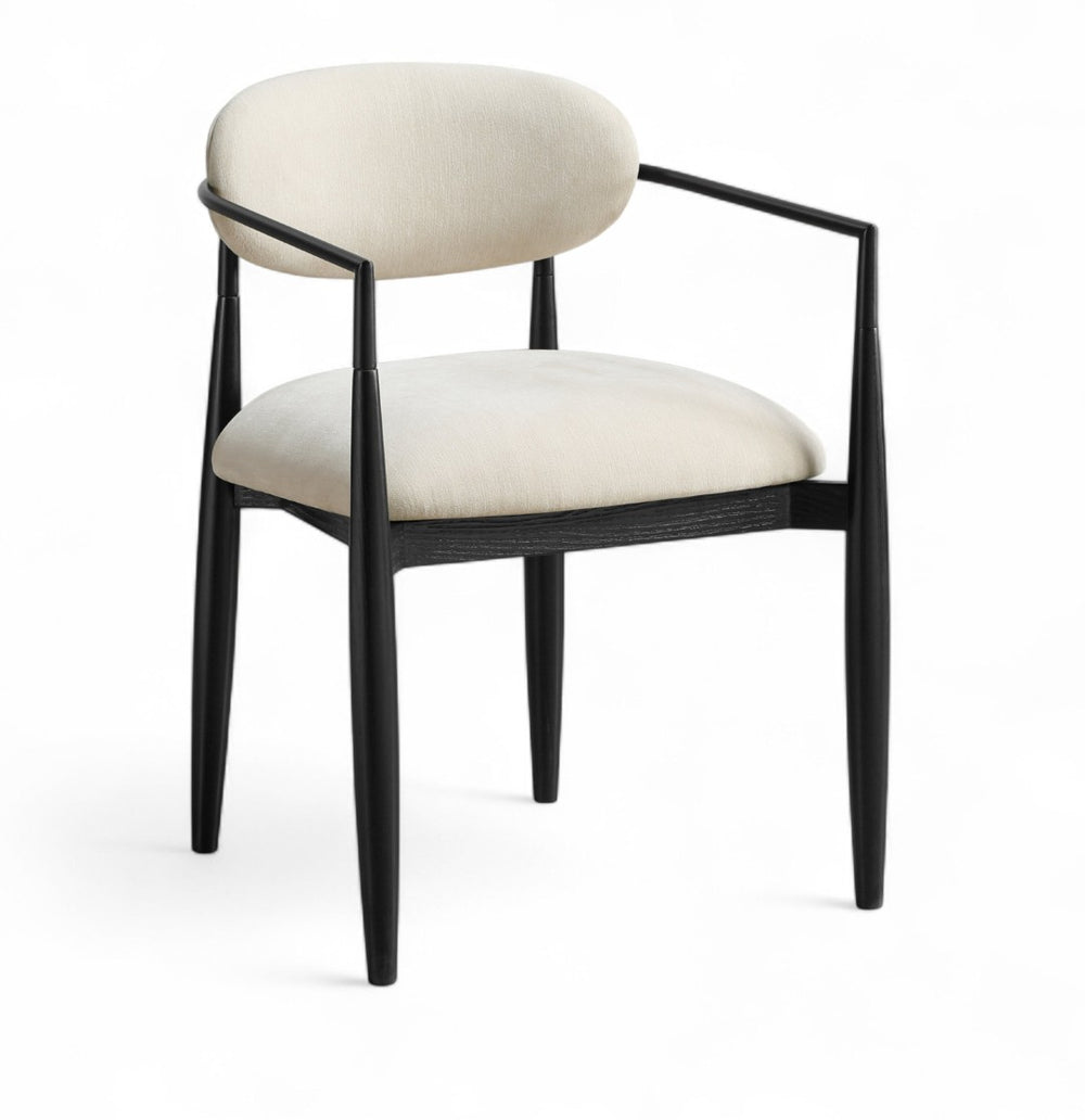 Meridian Furniture Riccio Performance Polyester Dining Arm Chair with Ash Wood and Matte Iron Accents 11025Beige-AC