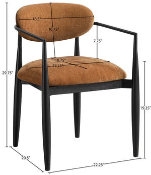Meridian Furniture Riccio Cognac Polyester Arm Chair with Ash Wood Frame for Modern Dining Rooms 11025Cognac-AC