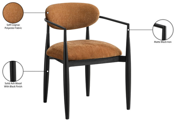 Meridian Furniture Riccio Cognac Polyester Arm Chair with Ash Wood Frame for Modern Dining Rooms 11025Cognac-AC