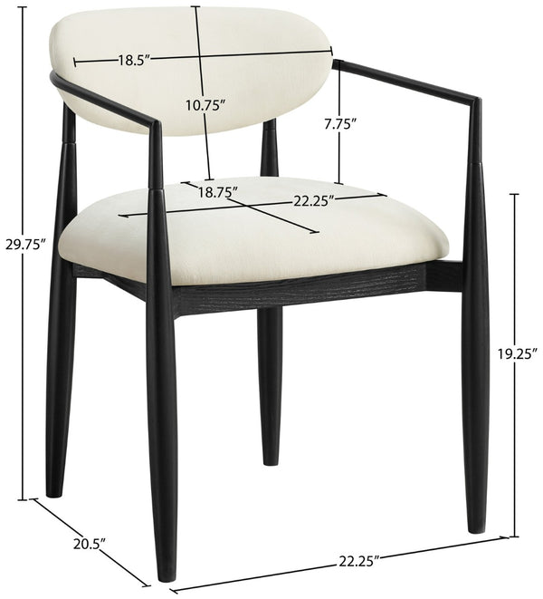 Meridian Furniture Riccio Performance Fabric Arm Chair with Ash Wood Frame for Modern Dining Rooms 11025Cream-AC