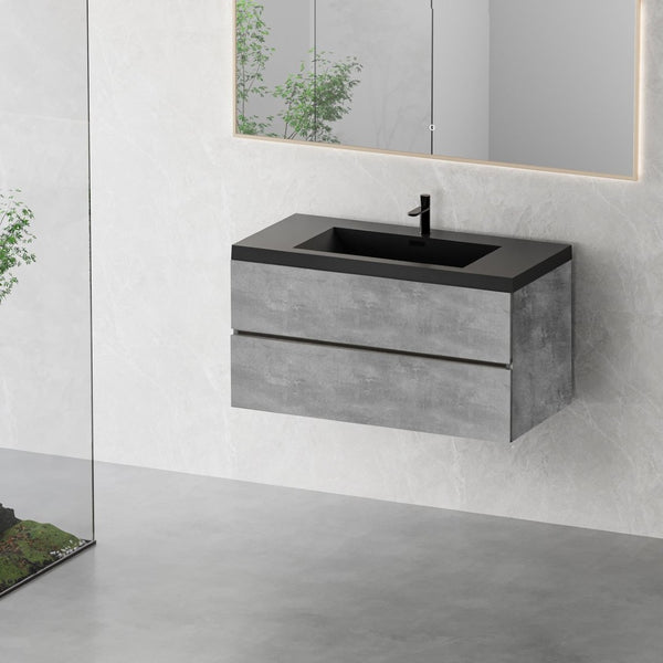English Elm 42" Floating Bathroom Vanity Wall Mounted Ash Cabinet Soft Close Integrated Basin W1573P155847