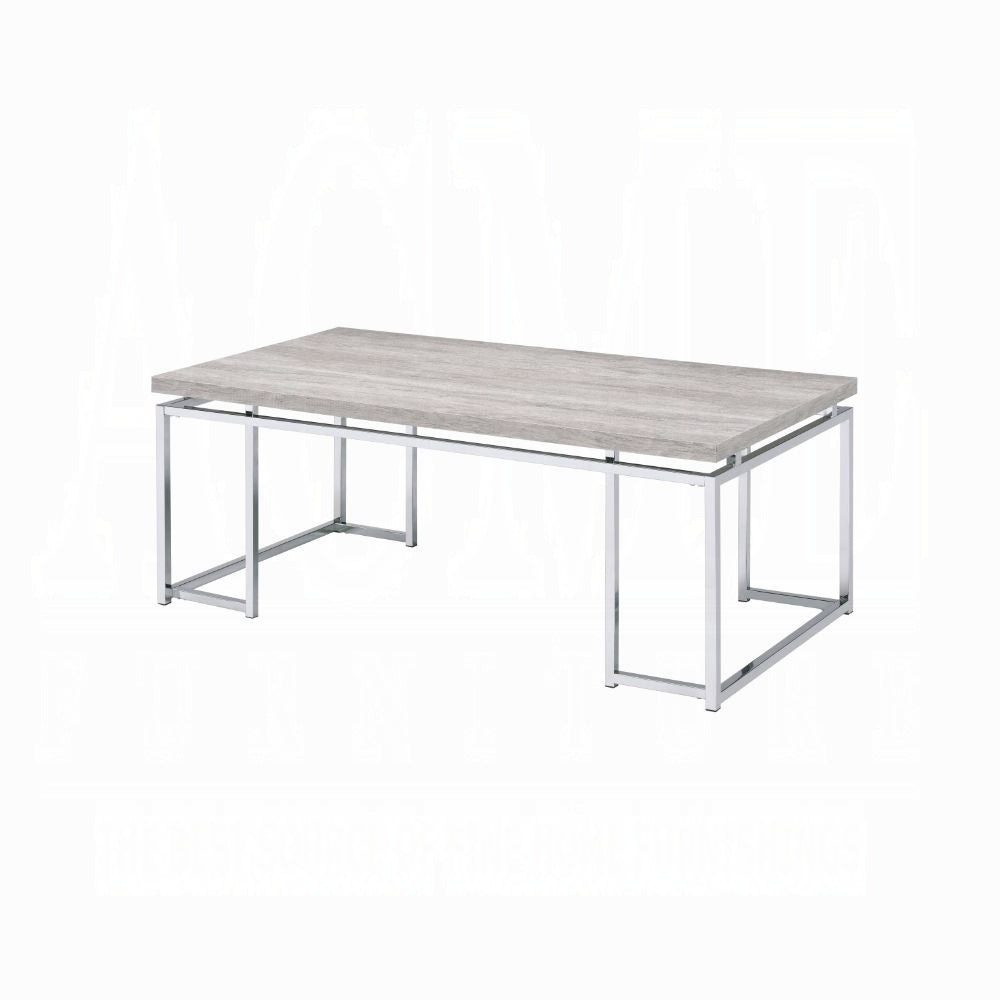 English Elm Natural Oak Coffee Table With Chrome Sled Base - Modern Design For Stylish Living Rooms & Durability B062P189174