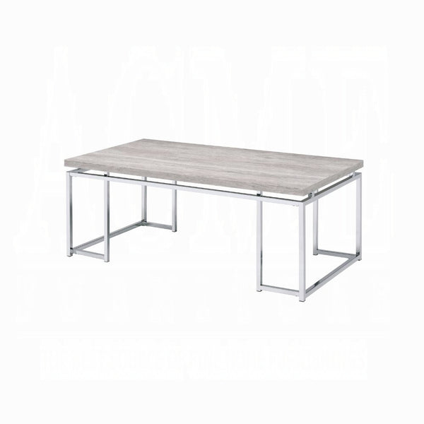 English Elm Natural Oak Coffee Table With Chrome Sled Base - Modern Design For Stylish Living Rooms & Durability B062P189174