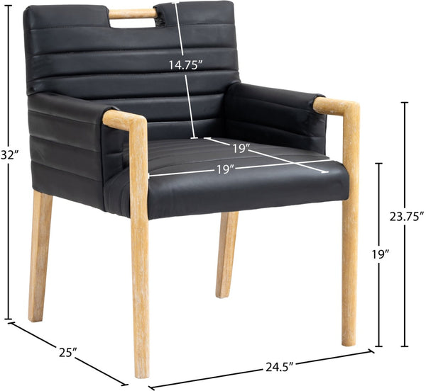 Meridian Furniture Aimee Channel Tufted Vegan Leather Dining Arm Chair with Sturdy Frame for Modern Rooms Black 11026 11026Black-AC