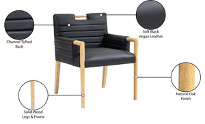 Meridian Furniture Aimee Channel Tufted Vegan Leather Dining Arm Chair with Sturdy Frame for Modern Rooms Black 11026 11026Black-AC