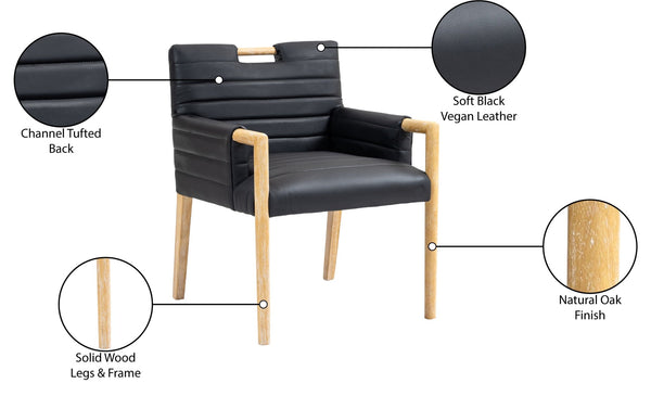 Meridian Furniture Aimee Channel Tufted Vegan Leather Dining Arm Chair with Sturdy Frame for Modern Rooms Black 11026 11026Black-AC