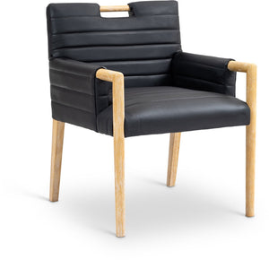 Meridian Furniture Aimee Channel Tufted Vegan Leather Dining Arm Chair with Sturdy Frame for Modern Rooms Black 11026 11026Black-AC