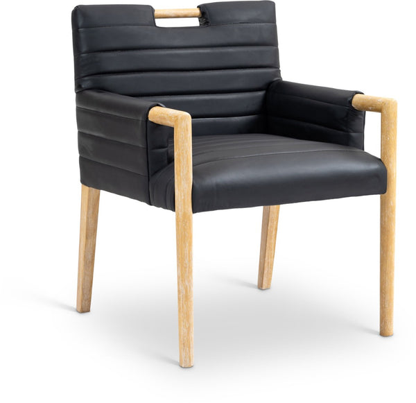 Meridian Furniture Aimee Channel Tufted Vegan Leather Dining Arm Chair with Sturdy Frame for Modern Rooms Black 11026 11026Black-AC