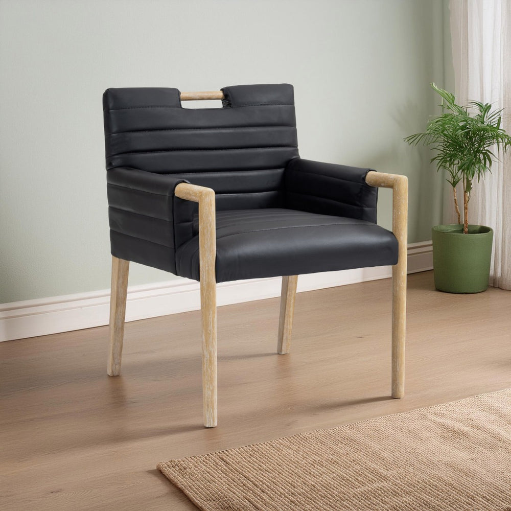 Meridian Furniture Aimee Channel Tufted Vegan Leather Dining Arm Chair with Sturdy Frame for Modern Rooms Black 11026 11026Black-AC