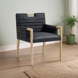 Meridian Furniture Aimee Channel Tufted Vegan Leather Dining Arm Chair with Sturdy Frame for Modern Rooms Black 11026 11026Black-AC