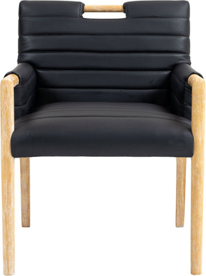 Meridian Furniture Aimee Channel Tufted Vegan Leather Dining Arm Chair with Sturdy Frame for Modern Rooms Black 11026 11026Black-AC