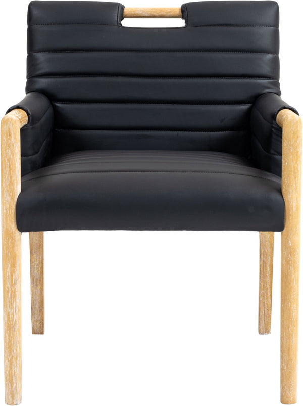 Meridian Furniture Aimee Channel Tufted Vegan Leather Dining Arm Chair with Sturdy Frame for Modern Rooms Black 11026 11026Black-AC