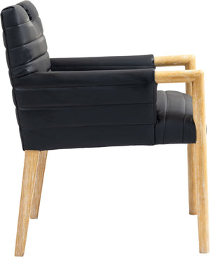 Meridian Furniture Aimee Channel Tufted Vegan Leather Dining Arm Chair with Sturdy Frame for Modern Rooms Black 11026 11026Black-AC