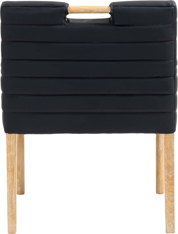 Meridian Furniture Aimee Channel Tufted Vegan Leather Dining Arm Chair with Sturdy Frame for Modern Rooms Black 11026 11026Black-AC