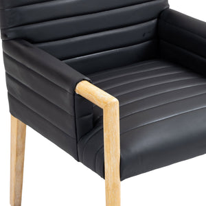 Meridian Furniture Aimee Channel Tufted Vegan Leather Dining Arm Chair with Sturdy Frame for Modern Rooms Black 11026 11026Black-AC