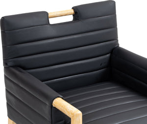 Meridian Furniture Aimee Channel Tufted Vegan Leather Dining Arm Chair with Sturdy Frame for Modern Rooms Black 11026 11026Black-AC