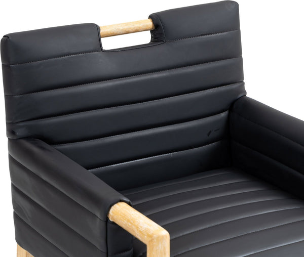 Meridian Furniture Aimee Channel Tufted Vegan Leather Dining Arm Chair with Sturdy Frame for Modern Rooms Black 11026 11026Black-AC