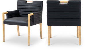 Meridian Furniture Aimee Channel Tufted Vegan Leather Dining Arm Chair with Sturdy Frame for Modern Rooms Black 11026 11026Black-AC