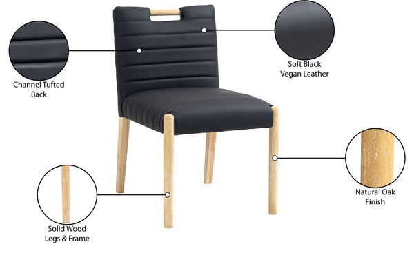Meridian Furniture Aimee Channel Tufted Vegan Leather Dining Chair with Solid Wood Legs for Modern Rooms Black 11026 11026Black-SC