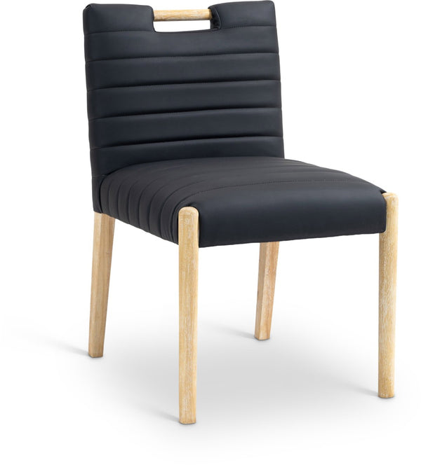 Meridian Furniture Aimee Channel Tufted Vegan Leather Dining Chair with Solid Wood Legs for Modern Rooms Black 11026 11026Black-SC