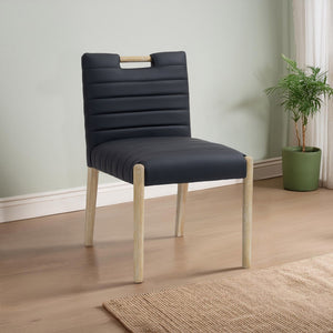 Meridian Furniture Aimee Channel Tufted Vegan Leather Dining Chair with Solid Wood Legs for Modern Rooms Black 11026 11026Black-SC