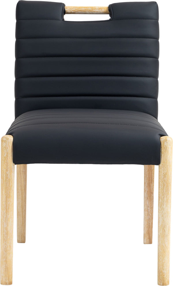 Meridian Furniture Aimee Channel Tufted Vegan Leather Dining Chair with Solid Wood Legs for Modern Rooms Black 11026 11026Black-SC